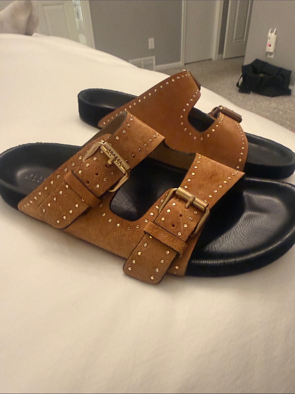 Isabel Marant “Birkenstock “ like Tan Suede Double-Buckle Slide Sandals - Picture 3 of 5